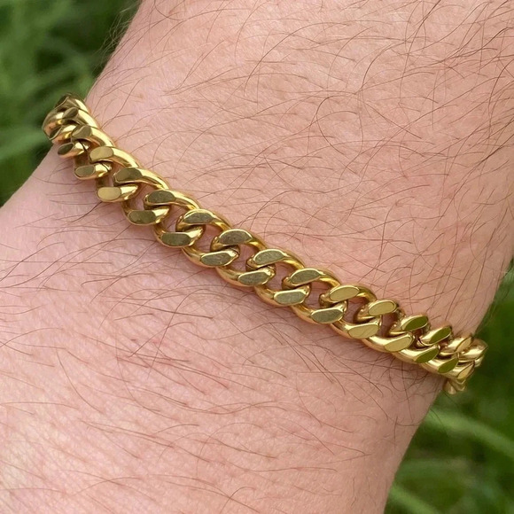 316L Gold Tone Stainless Steel Men’s 2mm Curb Chain Bracelet NEW - Picture 1 of 4